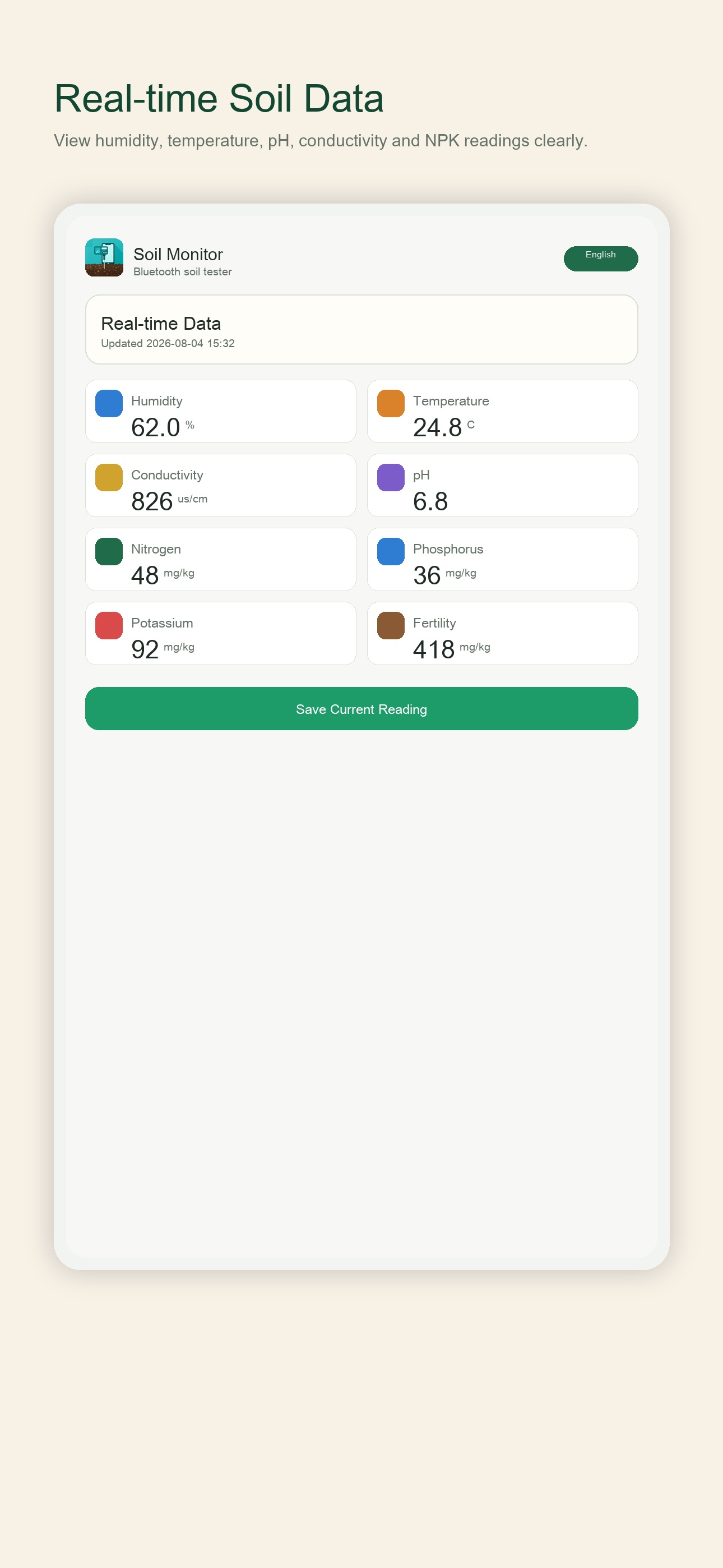 SoilSense App 实时土壤数据界面